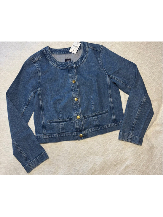 J. Crew Jackets & Blazers - NWT J Crew Factory Denim Lady Jacket Blue Jean Gold Button Collarless Coat Sz 4